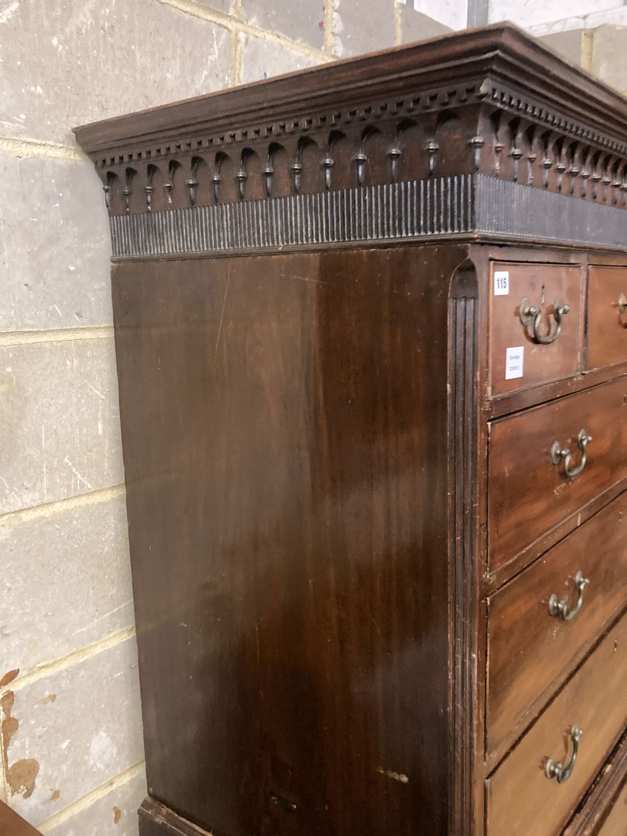 A George III mahogany chest on chest, width 110cm, depth 58cm, height 186cm